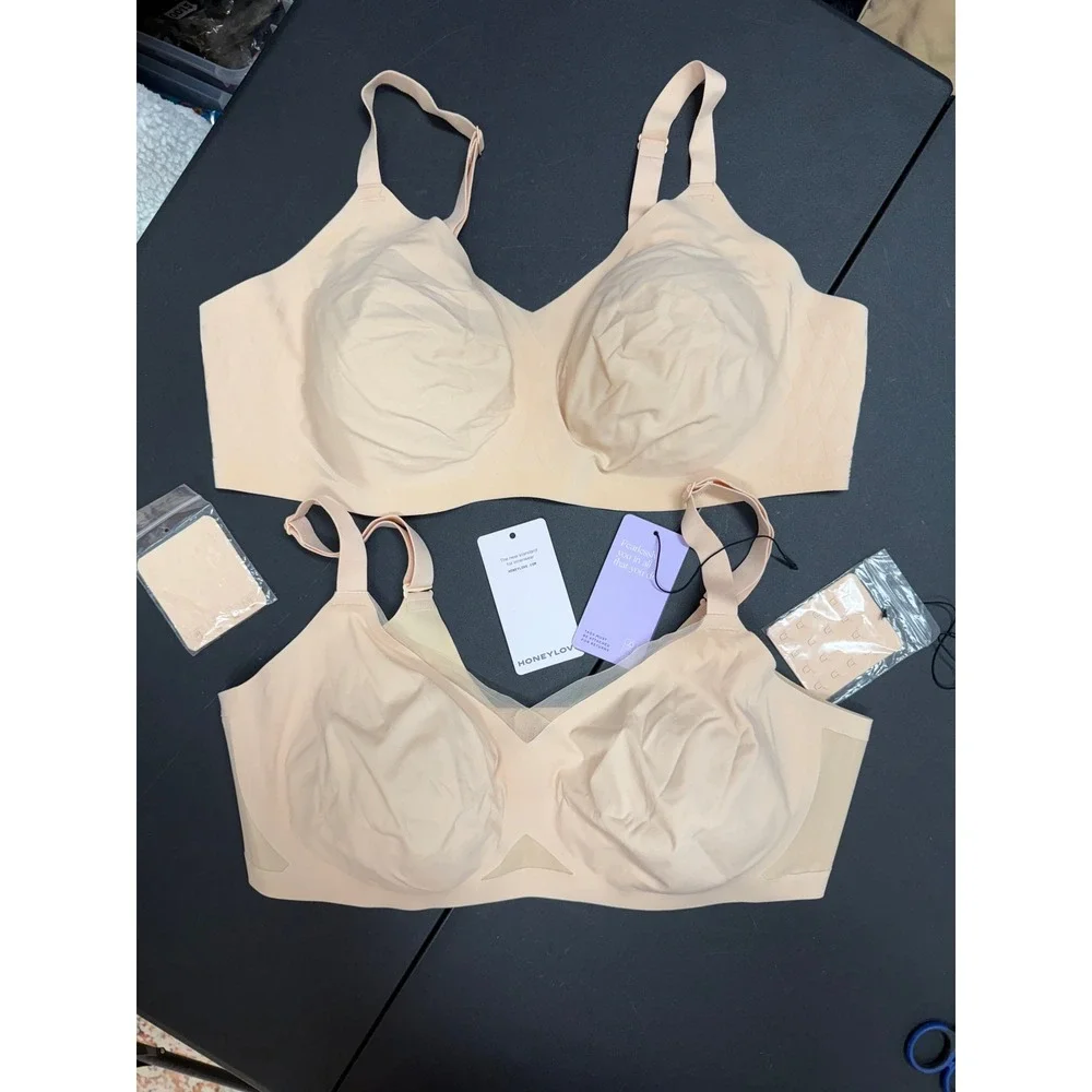 Honeylove Wireless Bra Set of 2 Sand Nude Crossover Silhouette 1X‎ LWBR0304